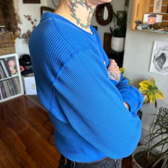 🏴☠️ SOLD 🏴☠️ Vintage 70s 80s Fruit of the Loom Blue Waffle Thermal ~ Size XL - Picture 3 of 8
